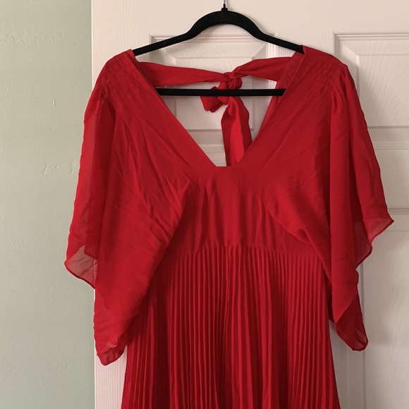 Zorbina Club Monaco Scarlet Pleated Midi Dress - Picture 6 of 9